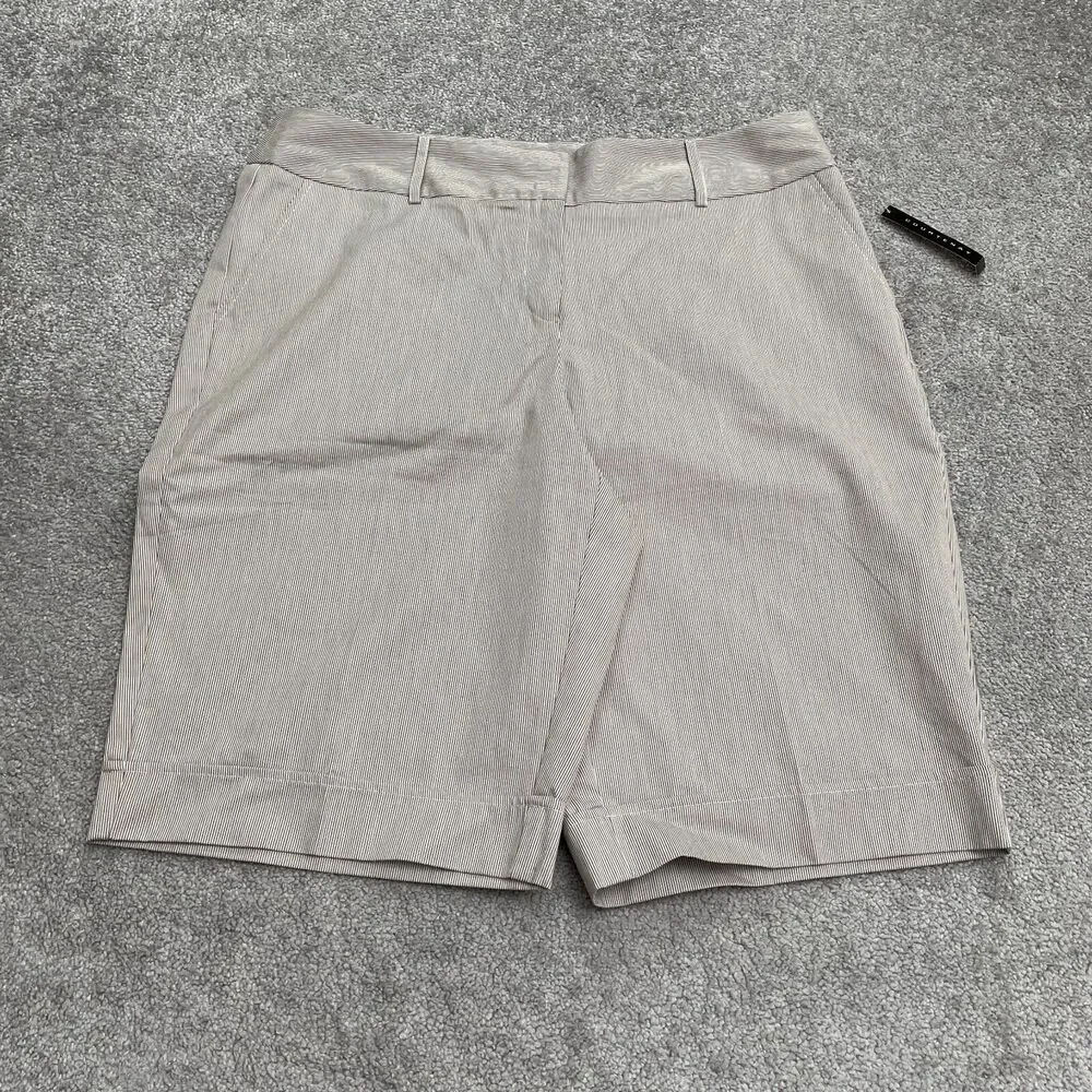 Courtenay High Rise Bermuda Dress Shorts Womens 14W White Brown Pinstriped NWT